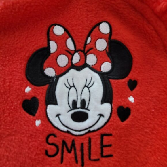 Disney Baby Minnie Mouse 0-3 Months Red Fleece Zippered Hooded Jumpsuit Footed - Picture 3 of 6